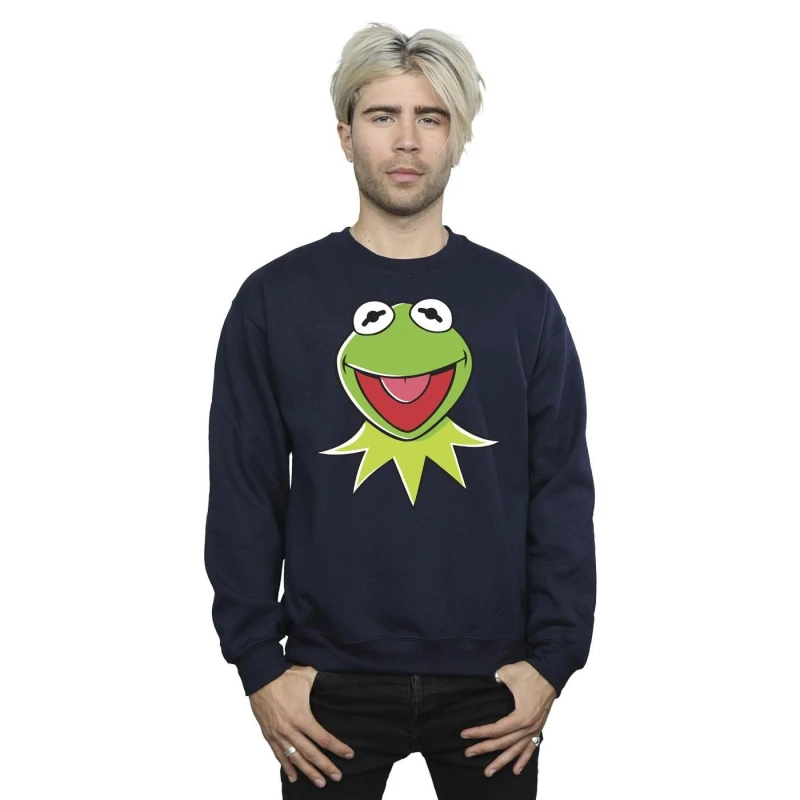 Image of Disney Men Muppets Kermit Head Sweatshirt in Navy Size: Small Navy S Male 5063153322325