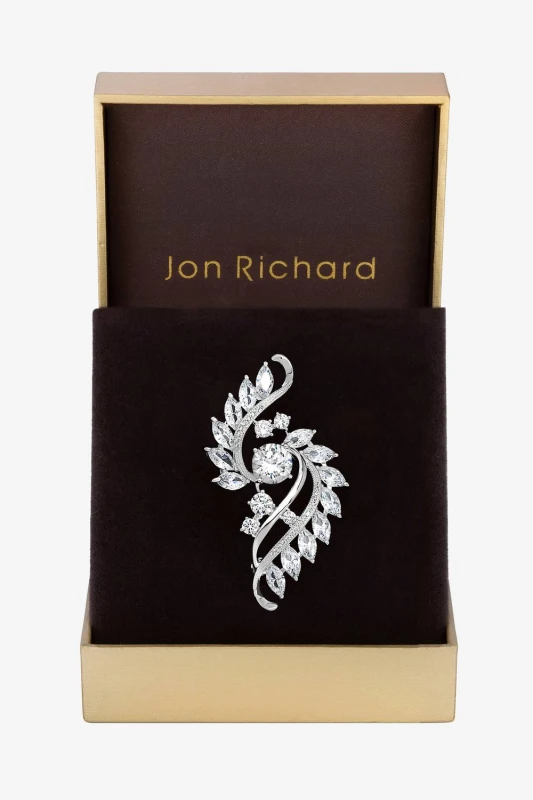 Image of Jon Richard Womens Silver Plated Crystal Brooch - Gift Box Silver Female One Size