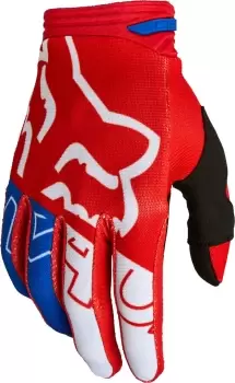 Image of FOX 180 Skew Motocross Gloves, white-red-blue, Size 2XL, white-red-blue, Size 2XL