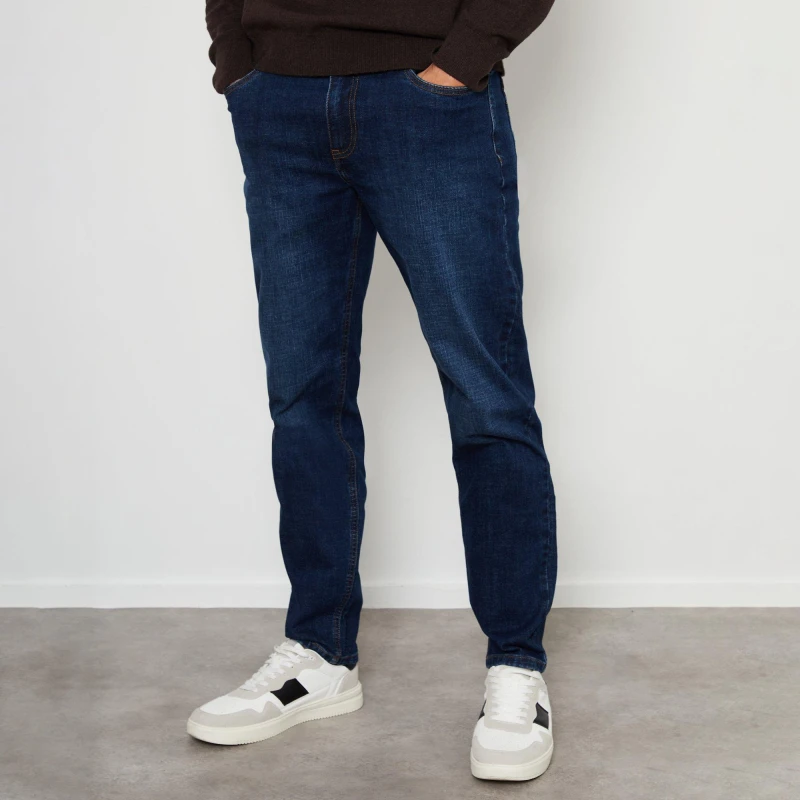 Image of Threadbare 'Monarch' Tapered Fit Premium Jeans With Stretch Dark Blue