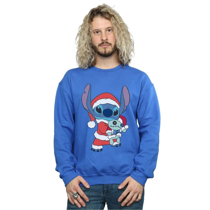 Image of Disney Men Lilo And Stitch Stitch Christmas Sweatshirt in Blue Size: Small Blue S Male 5059400309546