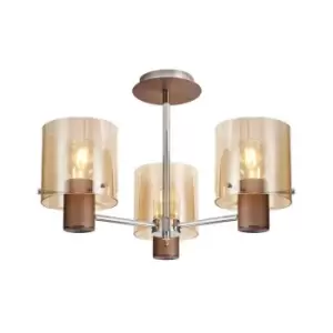 image of Luminosa Semi Ceiling Light, 3 x E27, Mocha, Amber Glass