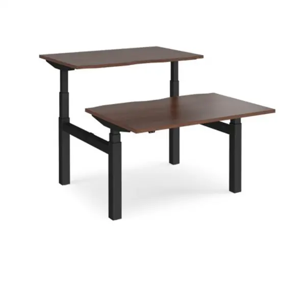 Image of Elev8 Height Adjustable Desk Back To Back Rectangular Desks 1200mm Walnut Tops With Black Frames Elev8 Touch Walnut EVTB-1200-K-W