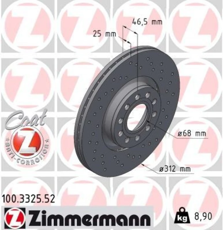 Image of ZIMMERMANN Brake disc ZIMMERMANN 100.3325.52