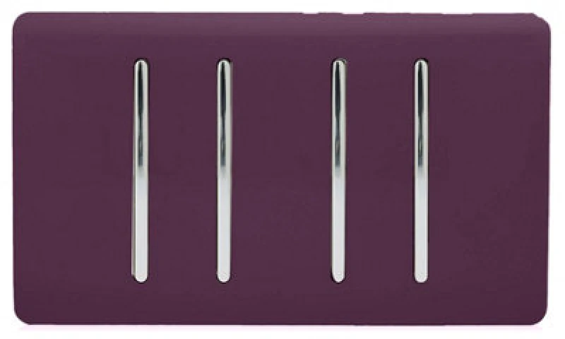 Image of Trendiswitch Trendi Artistic Modern Glossy 4 Gang 2 Way Rocker Double Plate Tactile Light Switch Plum