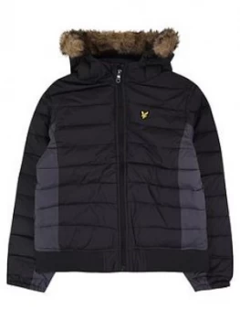 Image of Lyle & Scott Boys Lightweight Colour Block Padded Jacket - Black, Size Age: 12-13 Years