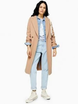 Image of Topshop Double Button Longline Coat - Camel