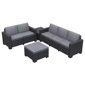 image of Keter California 5 Seater with 3 seater sofa and a 2 seater sofa Outdoor Garden Furniture Lounge Set - Graphite with Grey Cushions