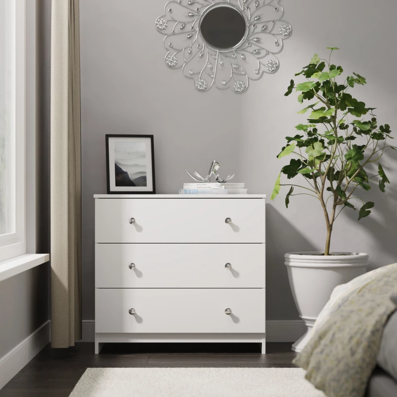 Image of Yarmouth Ready Assembled Matt White 3 Drawer Wide Chest (H)685mm (W)740mm (D)390mm