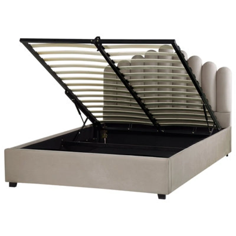 Image of Beliani Ottoman Bed Velvet Vincennes 160 X 200 Cm (Eu King Size) Taupe