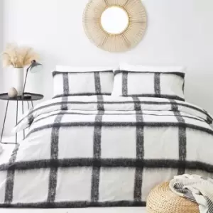 image of The Linen Yard Mohair Checked Duvet Cover Set (Double) (Natural/Black)