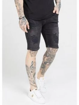 image of SikSilk Distressed Skinny Shorts - Washed Black