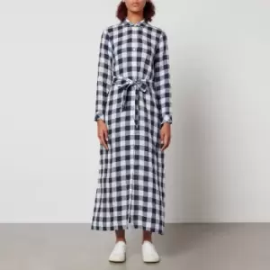 Image of Barbour Marine Checked Linen Maxi Dress - UK 14