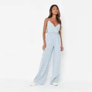 image of Missguided Front Wide Leg Jumpsuit Check - Blue