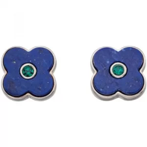 image of Ladies Orla Kiely Sterling Silver Lapis Shadow Flower Stud Earrings