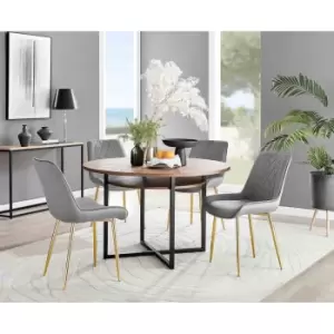 Image of Furniture Box Adley Brown Wood Storage Dining Table and 4 Grey Pesaro Gold Leg Chairs