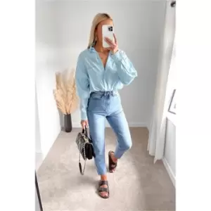 Image of I Saw It First Baby Blue Ultimate Oversized Cotton Poplin Dad Shirt - Blue