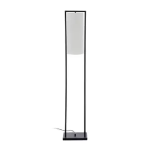 Image of Contemporary Black Metal Frame with White Linen Shade Floor Lamp