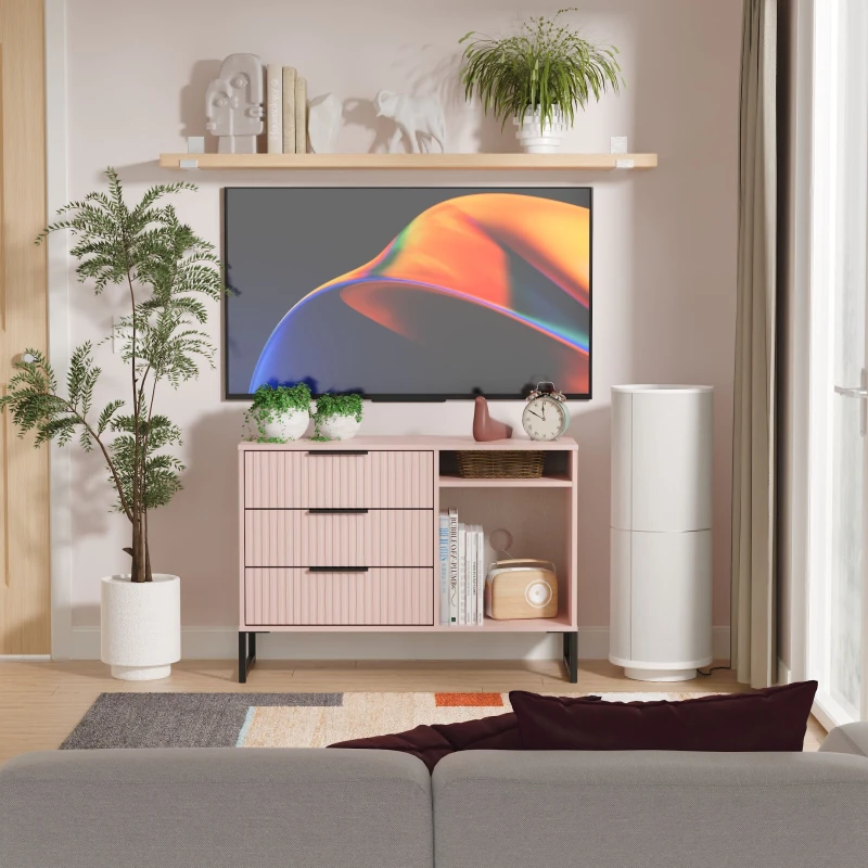 Image of Ready Assembled 2 U Menai 3 Drawer TV Unit (Ready Assembled) in Dusty Pink Dusty Pink Unisex
