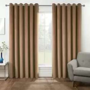 Image of HOMESCAPES Thermal 100% Blackout Beige Velvet Curtains, 117 x 137cm (46 x 54) - Beige