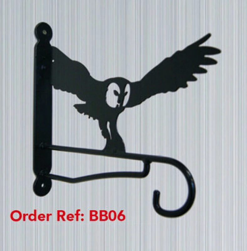 Image of Poppy Forge Owl Feature Bracket - Steel Hanging Basket Holder - Steel - H33cm - Black