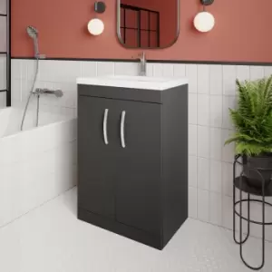 image of Nuie Athena Floor Standing 2-Door Vanity Unit with Basin-1 600mm Wide - Gloss Grey