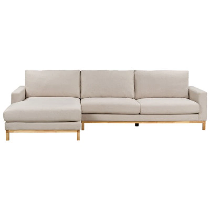 Image of Beliani Corner Sofa 4 Seater Siggard Fabric Beige Right Hand