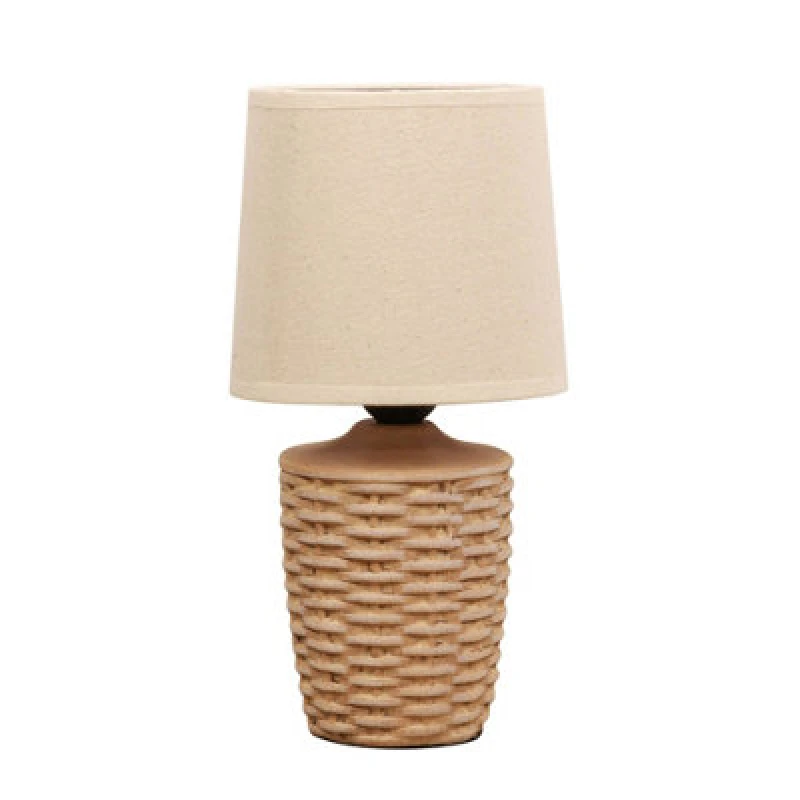 Image of Hestia Basket Weave Table Lamp With Beige Linen Shade 30Cm