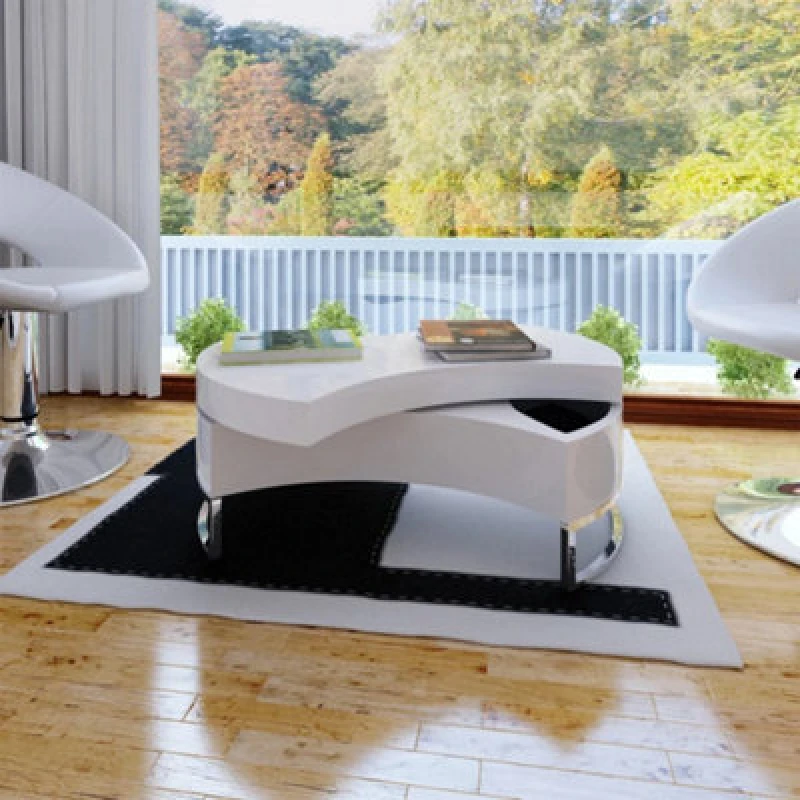 Image of vidaXL Coffee Table Shape-adjustable High Gloss White Living Room Furniture