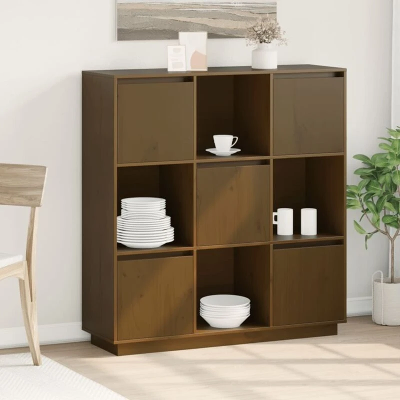 Image of Vidaxl Highboard Honey Brown 110.5X35X117cm Solid Wood Pine, Brown 814372
