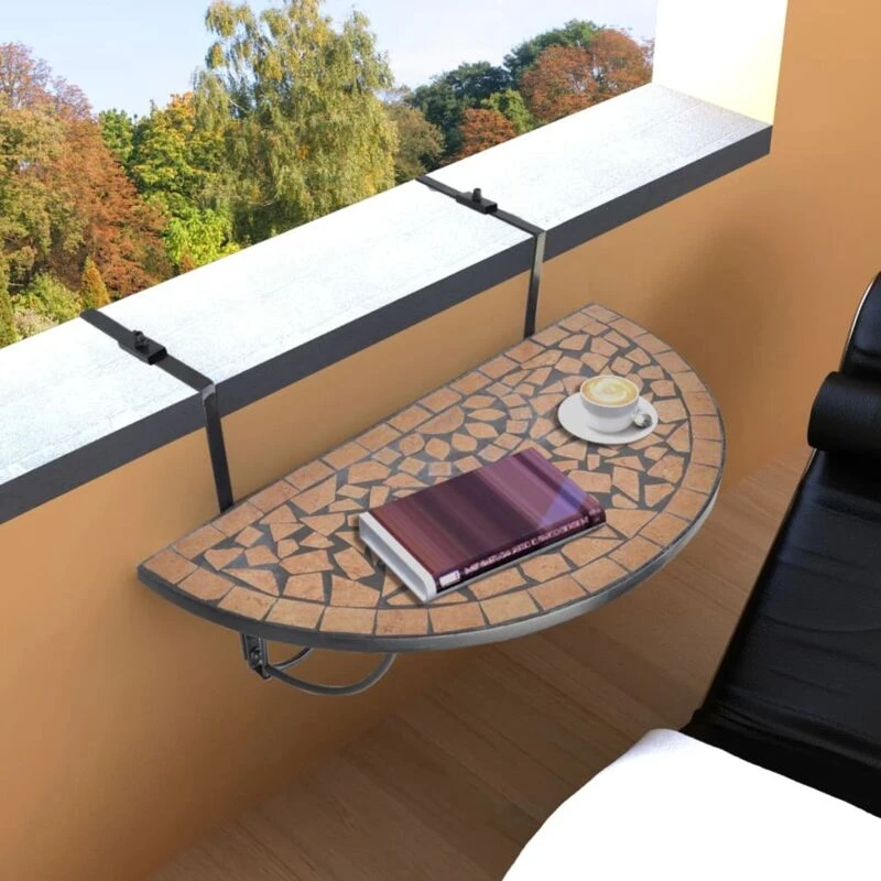 Image of vidaXL Mosaic Balcony Table Hanging Semi-circular Terracotta Patio Plant Stand