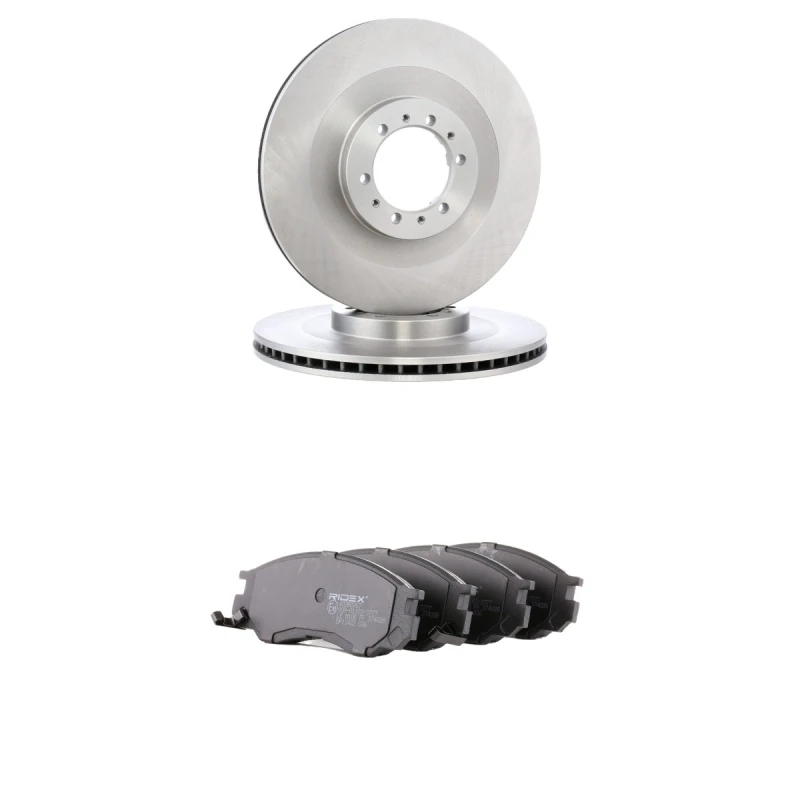 Image of RIDEX 3405B2886 Brake disc and pads set Front Axle, Brake Disc Type: internally vented, with acoustic wear warning Brake Set,disc brakes (3405)