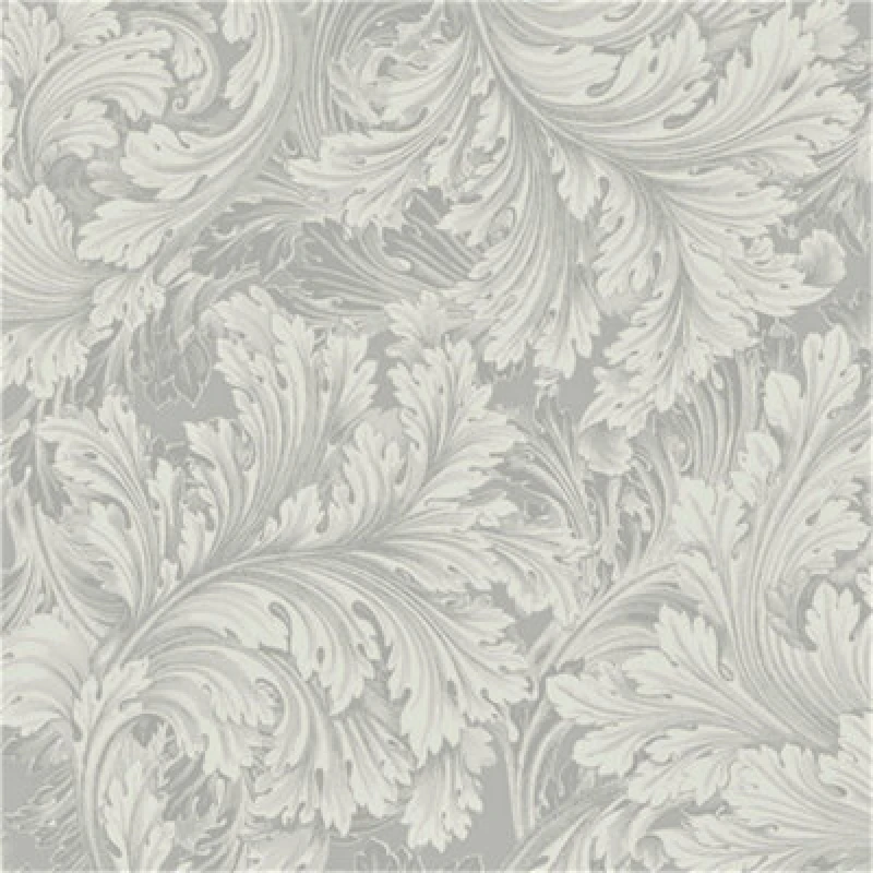Image of Grandeco Rossetti Acanthus Leaves Scroll Smooth Wallpaper, Grey