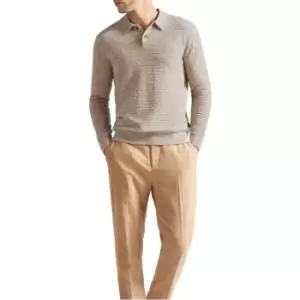 Image of Ted Baker Patter Long Sleeve Knitted Polo Shirt - Brown