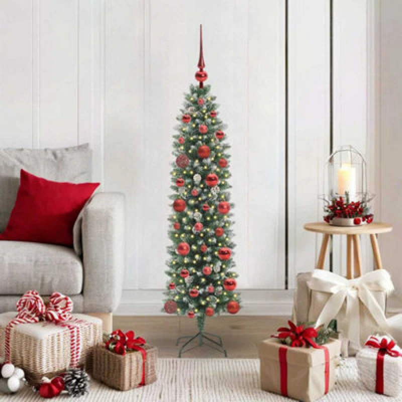 Image of Vidaxl Artificial Slim Christmas Tree Green And White 120 Cm