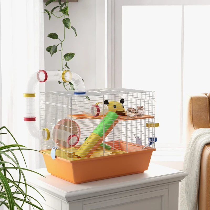 Image of PawHut PawHut Hamster Cage, 3 Tiers Gerbil Cage for Dwarf Hamsters with Tubes, Ladder 5056725512927