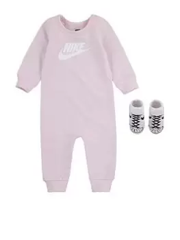 Image of Nike Coverall & Booties Set - Pink, Size 3 Months