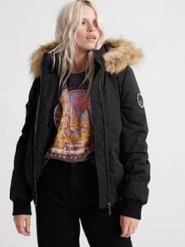 image of Superdry Microfibre Bomber Jacket - Black, Size 12, Women