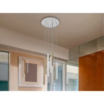 image of Schuller Varas - Integrated LED 9 Light Dimmable Cluster Drop Ceiling Pendant Matt White, Gold