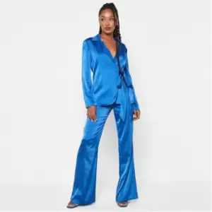 image of Missguided Flared Satin Trousers - Blue