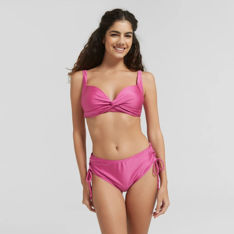 Image of Be You Shimmer Plunge Bikni Top - Pink Pink 8