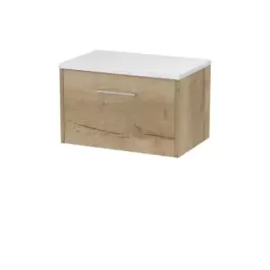 image of Hudson Reed Juno 600mm Wall Hung Single Drawer Vanity & Sparkling White Laminate Top - Autumn Oak