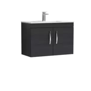 image of Nuie Athena 800 Wall Hung 2-door Vanity & Minimalist Basin - Black Woodgrain