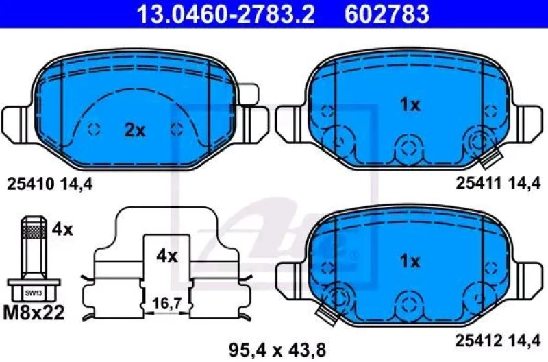 Image of ATE 13.0460-2783.2 Brake pad set with acoustic wear warning, with accessories Brake Pad Set,disc brake (402)