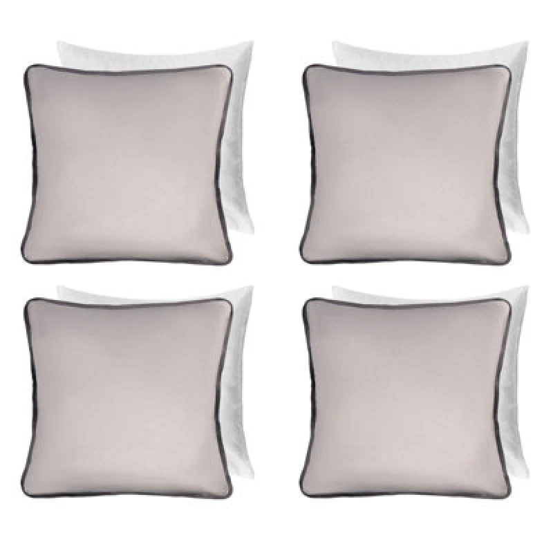 Image of OHS OHS 4 Pack Matte Velvet Piped Filled Cushion Covers Home Decor Set in Light Grey Size: 45cm x 45cm Light Grey 45cm x 45cm Unisex 5027434217939