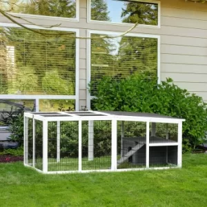 Image of PawHut Indoor Outdoor Wooden Rabbit Hutch Small Animal Cage Pet Run Cover, with Hinge roof and Water-repellent Paint, Grey