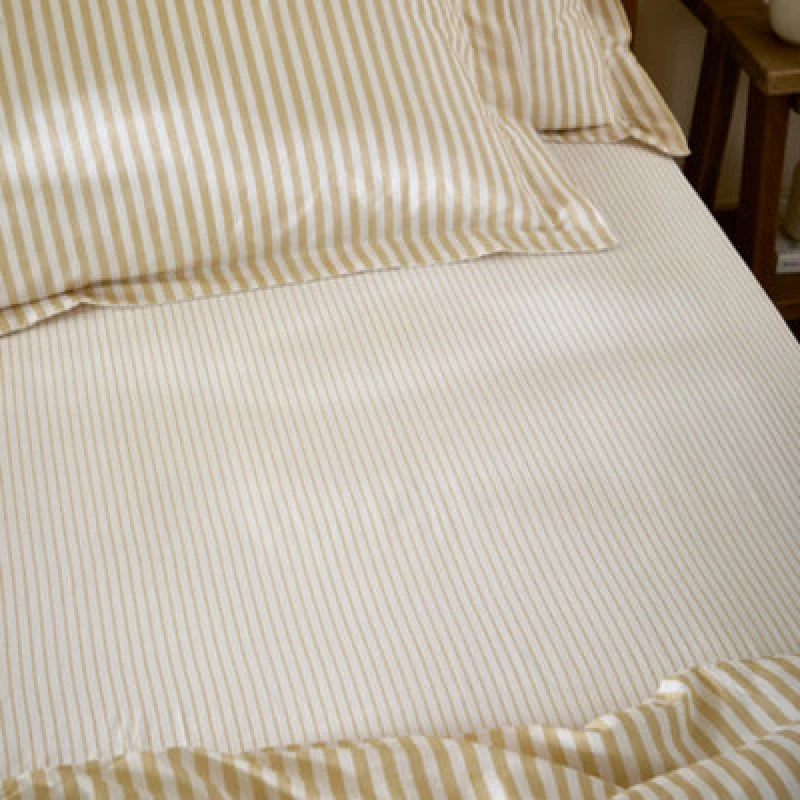 Image of Yard Hebden Striped Cotton Fitted Sheet, Honey Yellow, Double