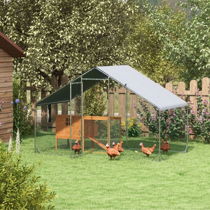Image of PawHut Walk In Chicken Run Galvanized Chicken Coop Hen Poultry House Cage Rabbit Hutch Pet Playpen Backyard With Water-Resist Cover, 3 x 2 x 2m 3 x 1.