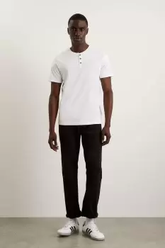 Image of Mens White Grandad Neck T-Shirt