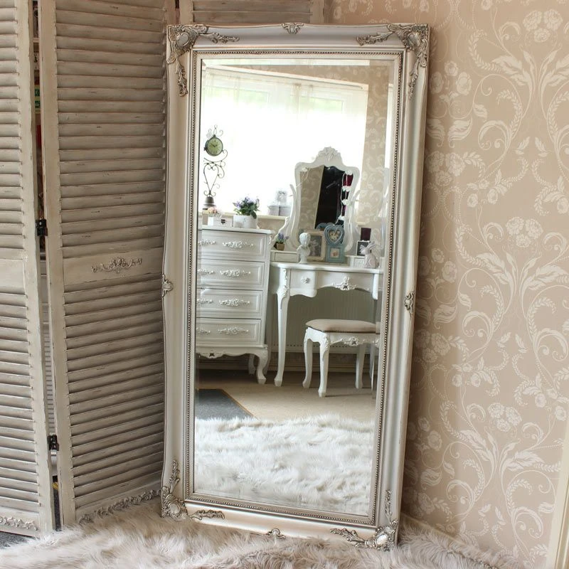 Image of Melody Maison Large Silver Ornate Wall/Floor Mirror 158cm X 78cm Silver